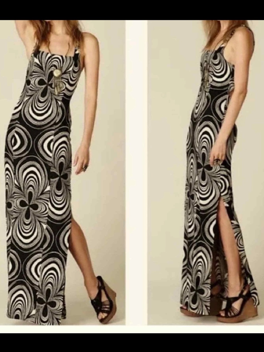 Free People Groovy Geometric Print Slinky Maxi Dress 70s